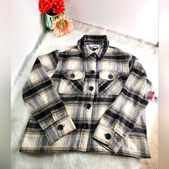 BB Dakota Steve Madden Plaid Boxy Shacket Button Front Jacket Women’s XL NWT - Picture 1 of 11